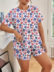 Independence Pajama Set Flag Print Top & Shorts Two Piece