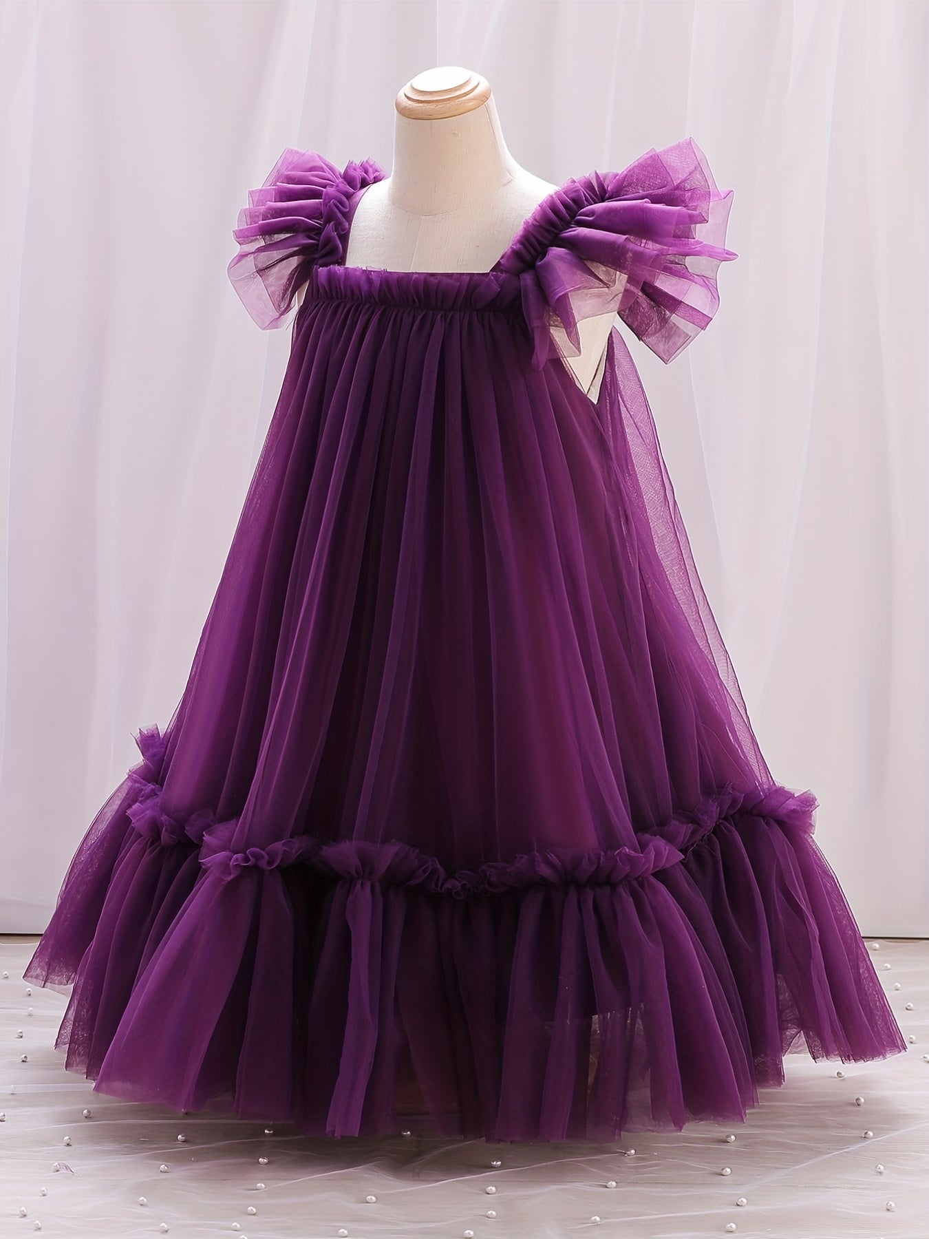 Girl's Princess Dress Ruffle With Tulle Skirt for Party Wedding Pageant Ceremony