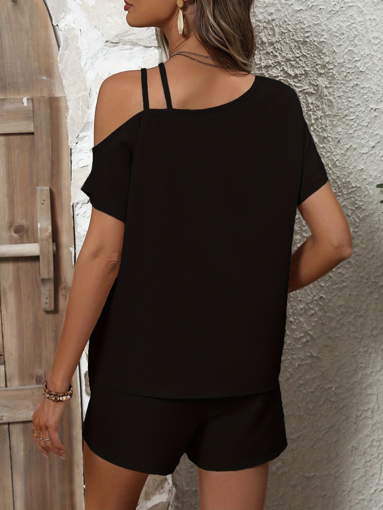 Casual Two Piece Set Short Sleeve Tops & Shorts Outfit