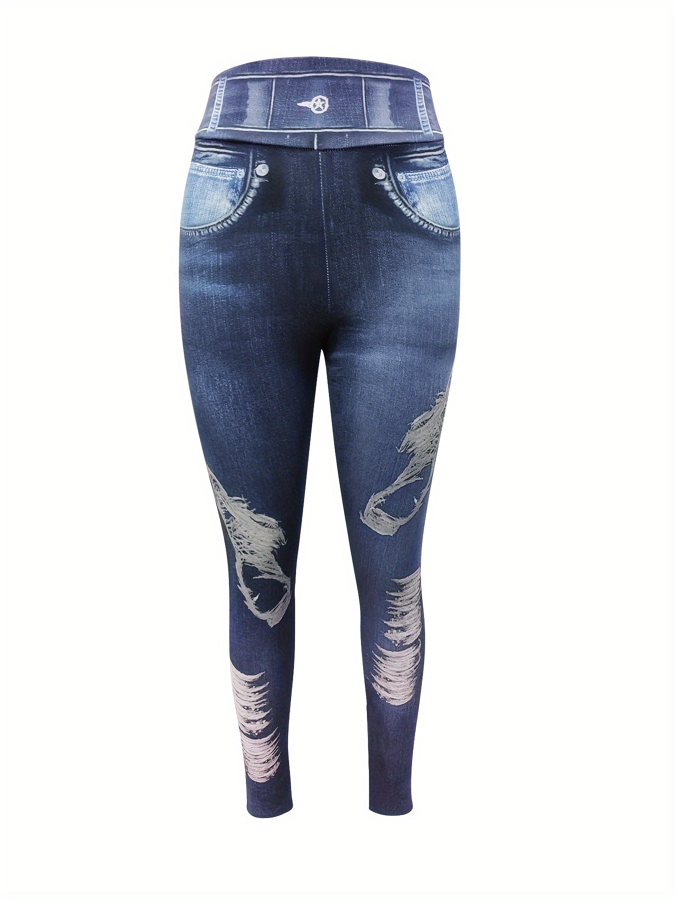 Faux Denim Print Yoga Leggings Sports Tight Pants Women's Activewear