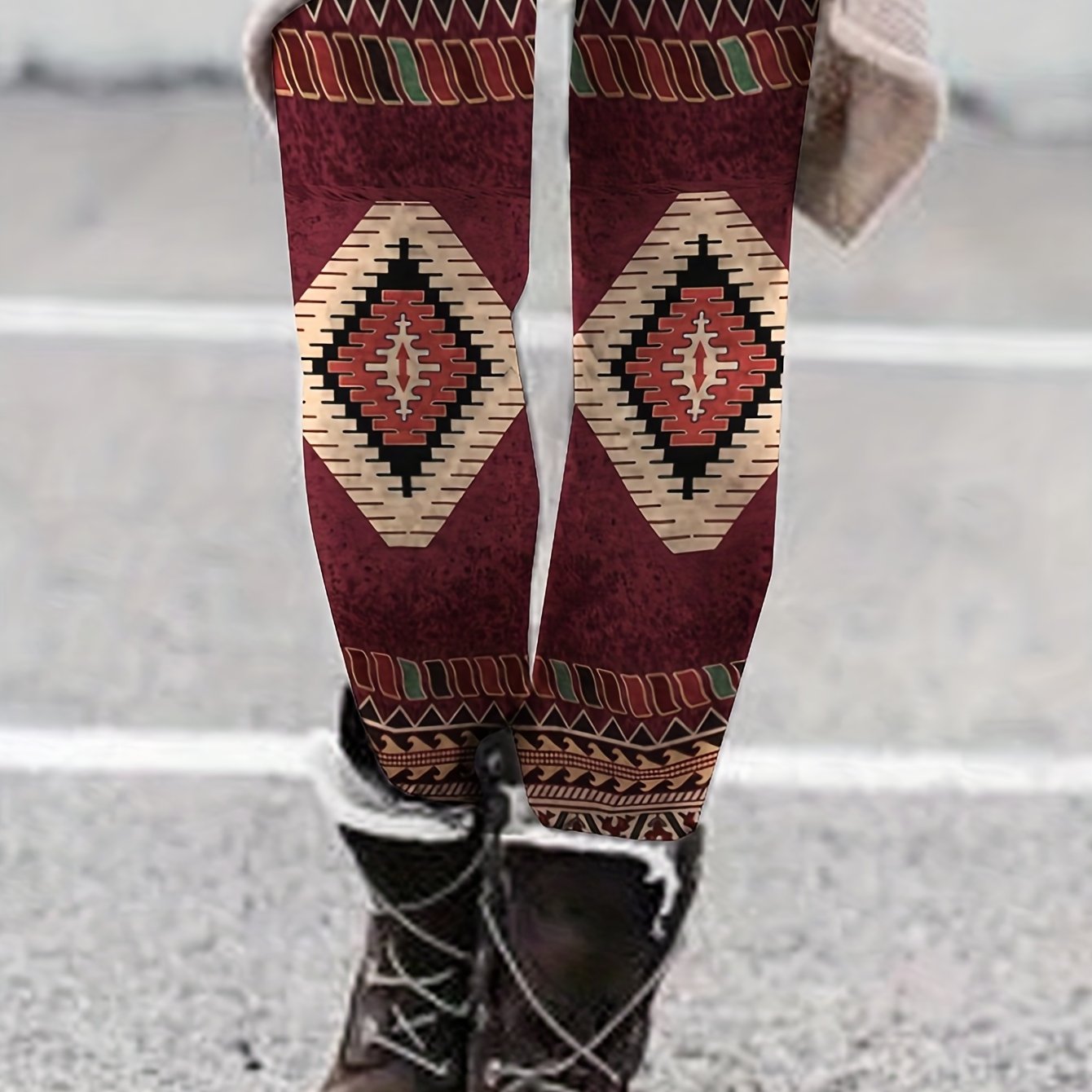 Geometric Pattern Skinny Leggings High Waist Stretchy Leggings