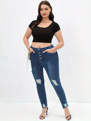 Women's Ripped Skinny Jeans High Rise Stretch Denim