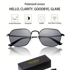 OUWEN Polarized Polygon Sunglasses Unisex Full Frame Aviator Glasses