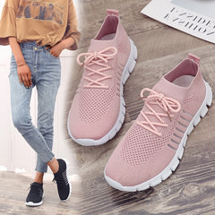 Women's Breathable Knitted Sports Shoes Lace Up Running Sneakers