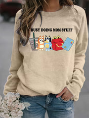 Letter & Cartoon Print Sweatshirt Crew Neck Long Sleeve Women's Clothing