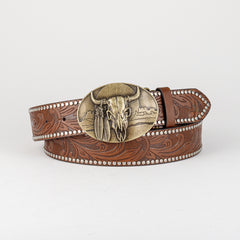 Men's Retro Bull Head Pattern Buckle Belt for Pants Jeans