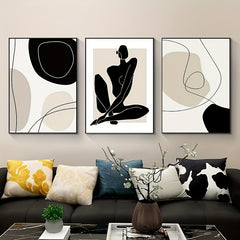 Set Of 3 Boho Matisse Canvas Poster Beige Abstract Line Art Canvas Paintings