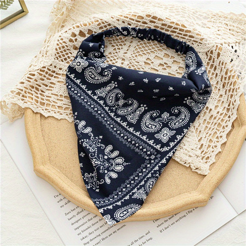 Paisley Print Head Scarf Triangle Bandana Hairband Elastic Headwrap
