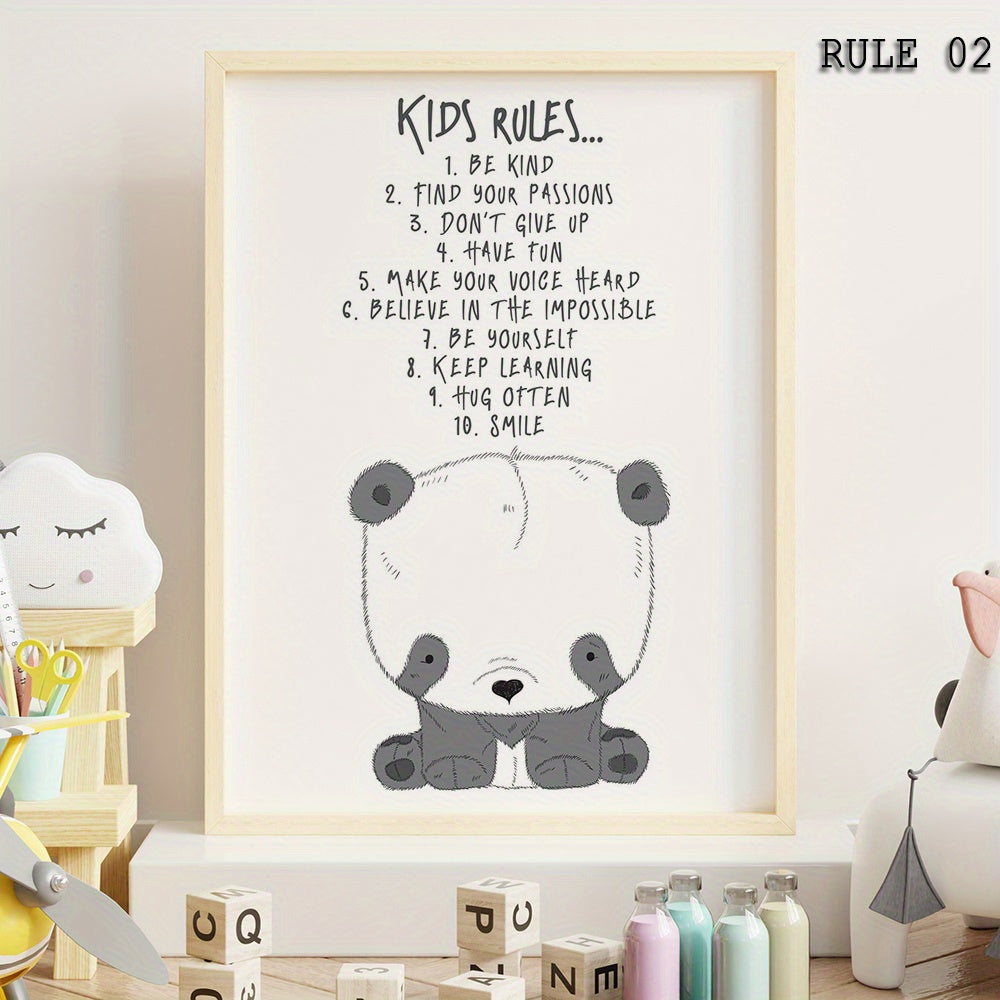 Love & Motivation Kids Rules Poster - Cartoon Style Room Decor A5