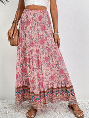 Floral Print Drawstring Waist Skirt Boho Skirt For Spring & Summer