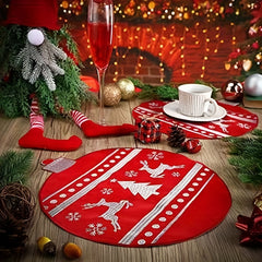 1pc Round Placemat Christmas Red Ball Reindeer
