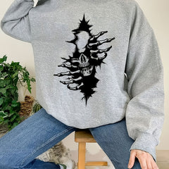 Halloween Skull Print Sweatshirt Long Sleeve Crew Neck Women's Clothing