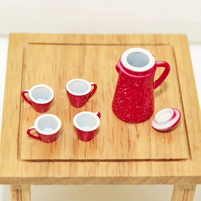 Red Aluminum Alloy Tea Set Model Decorative Display Collectible Kit