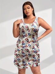 Allover Print Round Neck Tank Dress
