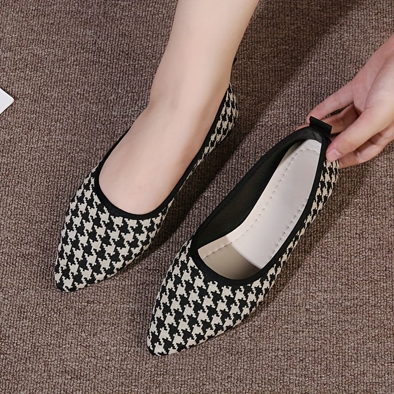 Women's Houndstooth Flat Shoes Point Toe Lightweight Work Dress Shoes