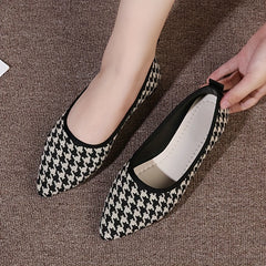 Women's Houndstooth Flat Shoes Point Toe Lightweight Work Dress Shoes