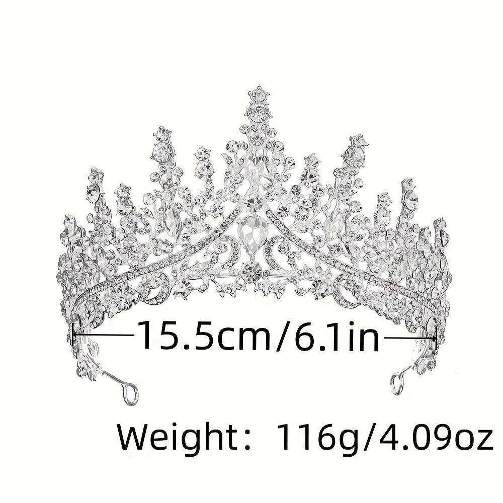 Silvery Crystal Bridal Jewelry Set Rhinestone Tiara Crown Necklace Earrings