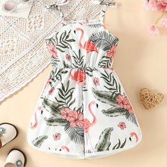 Toddler Baby Girls Playsuit Flamingo Print Elastic Waist Shorts Jumpsuit