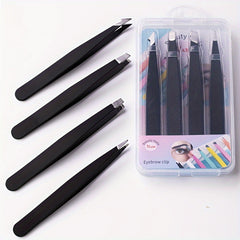 4pcs Stainless Steel Tweezers Set For Ingrown Hair Removal