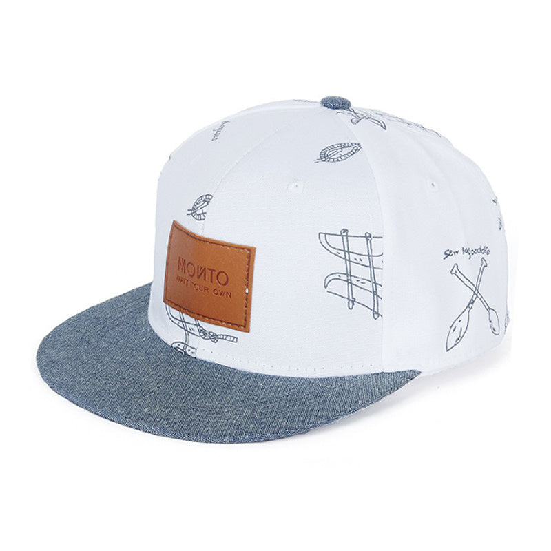 Men's Hip hop PU Leather Label Flat Brim Baseball Cap