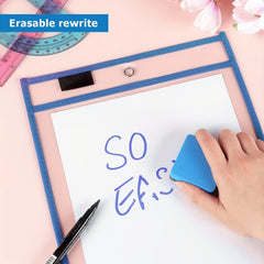 6pcs Reusable Dry Erase Pocket Sleeves, Assorted Colors, Clear Plastic Sheet