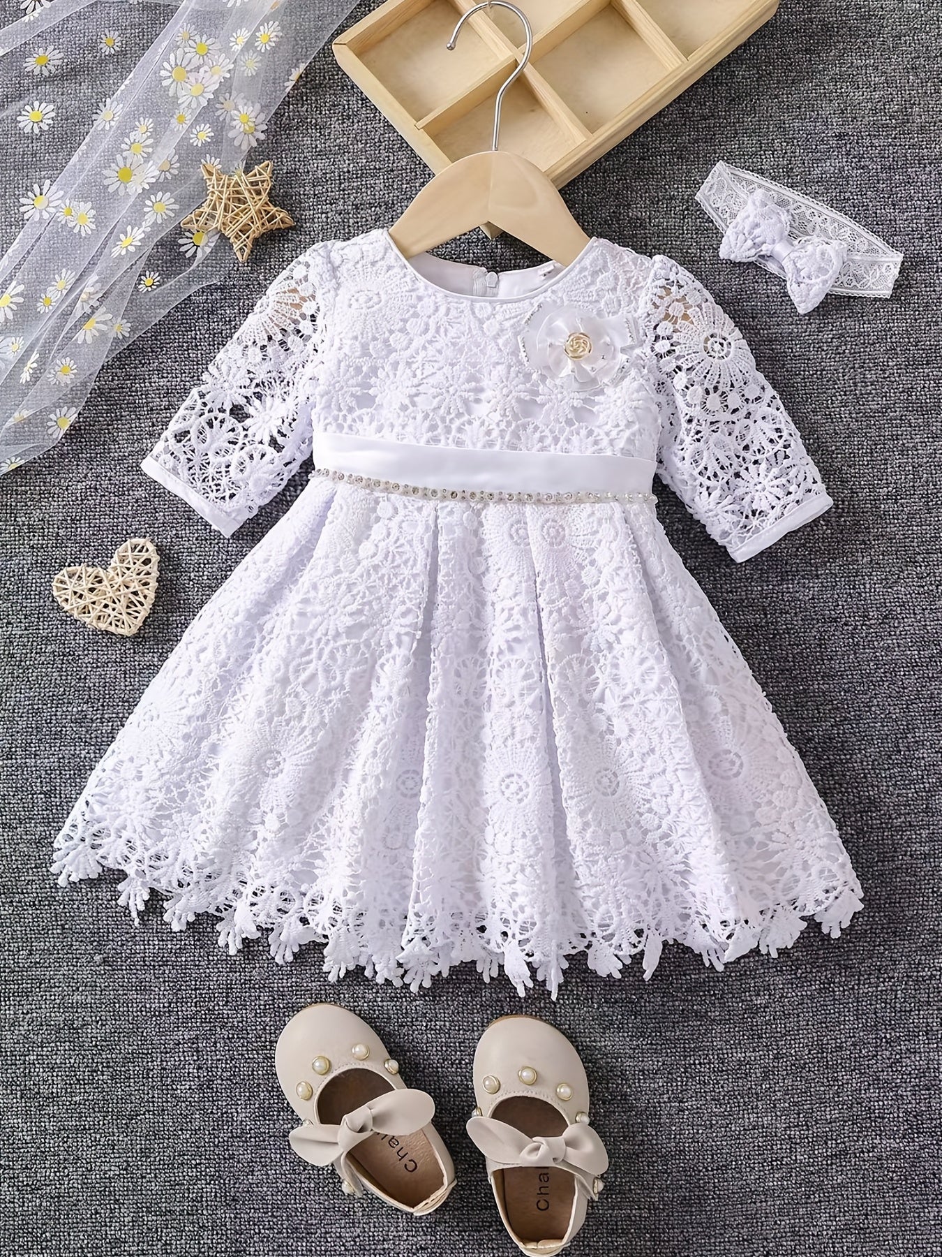 Boho Style Flower Hollow Out Little Girls Princess Dress