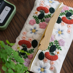 Retro Flower Embroidery DIY Fabric Handkerchief Bag Paper Towel Bag