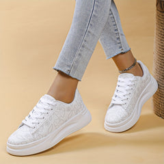 Women's Floral Print Flat Shoes Lace Up Low Top Sneakers