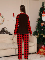 Christmas Pajama Set Long Sleeve Top & Plaid Pants Women's Sleepwear