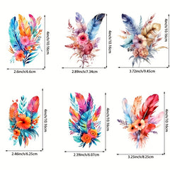 6pcs Watercolor Feather Iron on Transfer Stickers