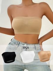 3pcs Strapless Bandeau Bras Comfy & Soft Cut Out Stretch Bra