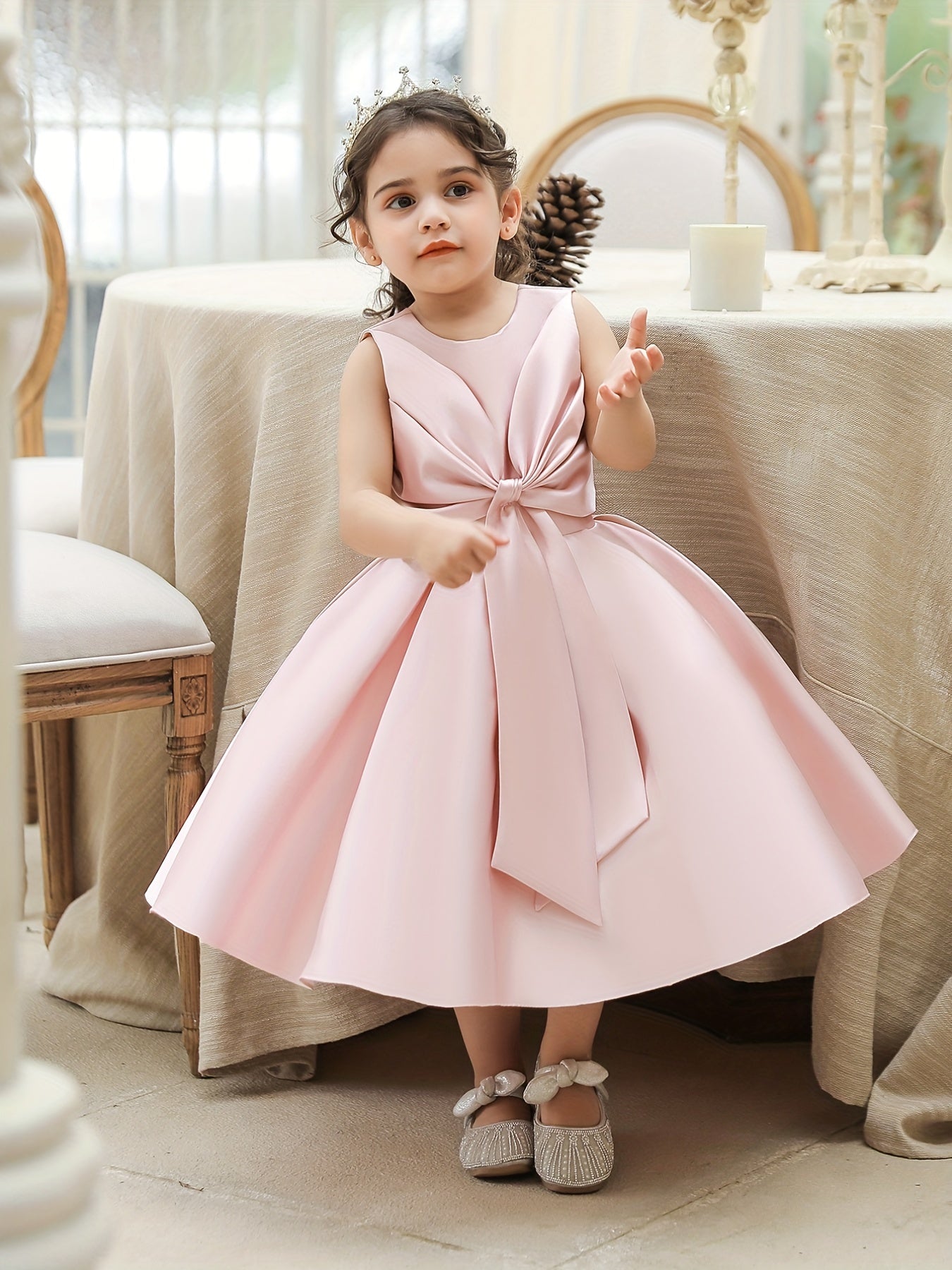 Girls Bow Formal Puffy Dress Princess Infant Toddler Birthday Party