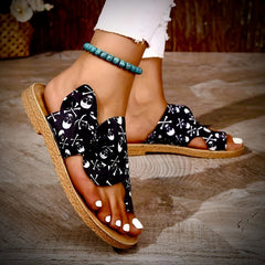 Women's Skull Bowknot Sandals Open Toe Flat Slides Shoes