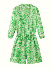 Paisley Floral Print Lantern Sleeve Romper