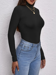 Solid Slim Turtleneck Long Sleeve Top for Fall & Winter