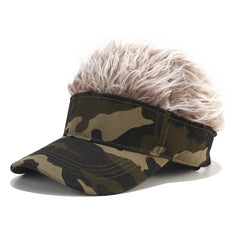 Adjustable Sun Visor Hat With Wig Spiked Hairs Baseball Golf Cap