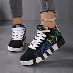 Graffiti Pattern High Top Flat Heighten Skate Shoes