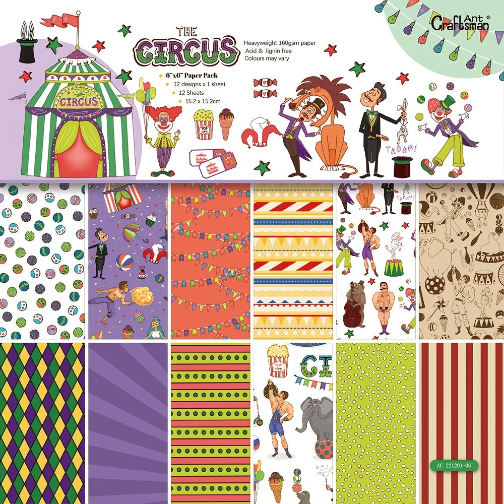 12pcs Retro Polka Dot Circus DIY Scrapbook Paper 15x24cm Non Adhesive