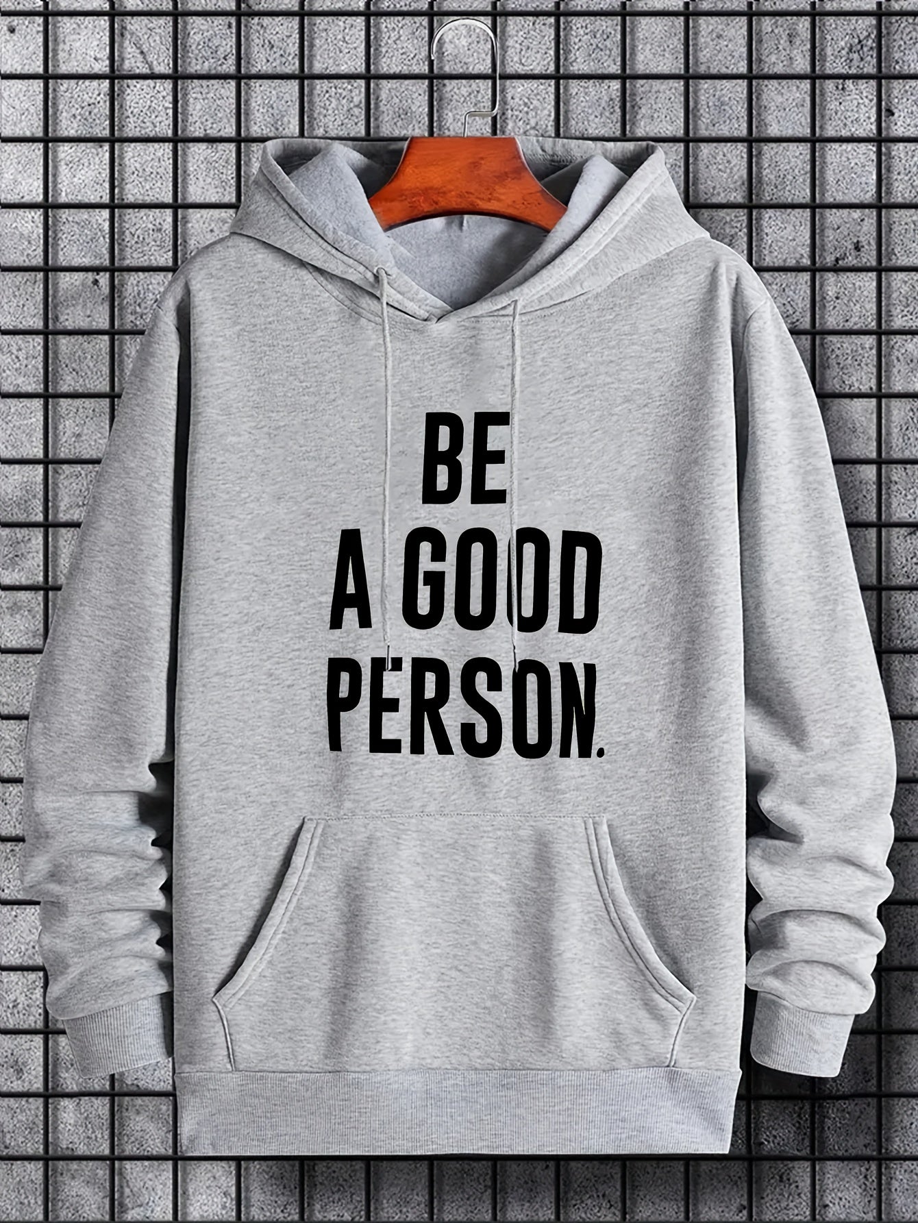 Good Person Men's Letter Print Hoodie Casual Drawstring Hooded Sweatshirt