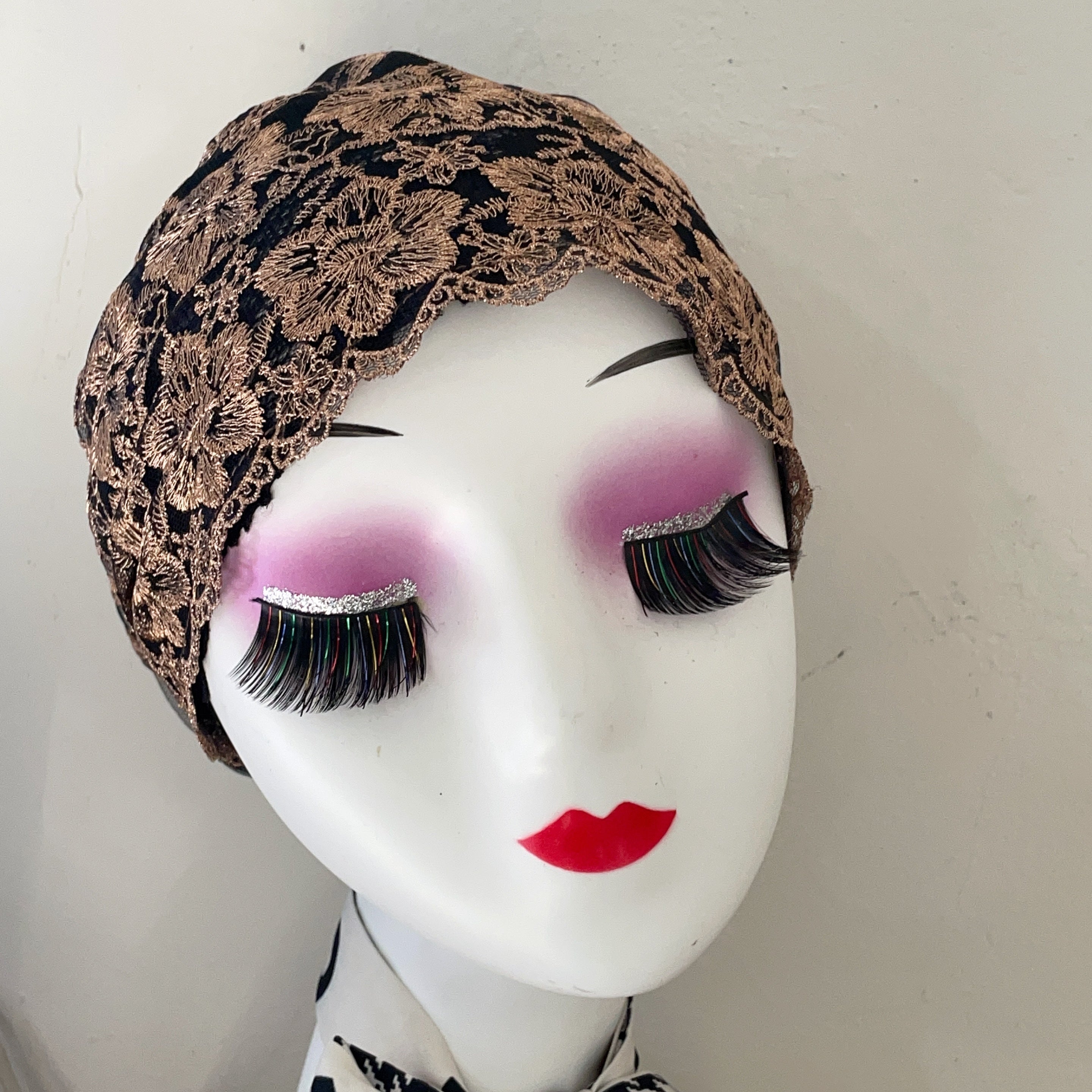 Vintage Lace Flower Embroidery Turban Cap Double Layer Hijab Boho Head Scarf