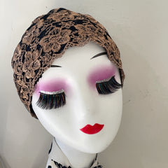 Vintage Lace Flower Embroidery Turban Cap Double Layer Hijab Boho Head Scarf