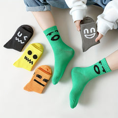 5 Pairs Kids Funny Crew Socks Breathable Comfortable Mid Calf