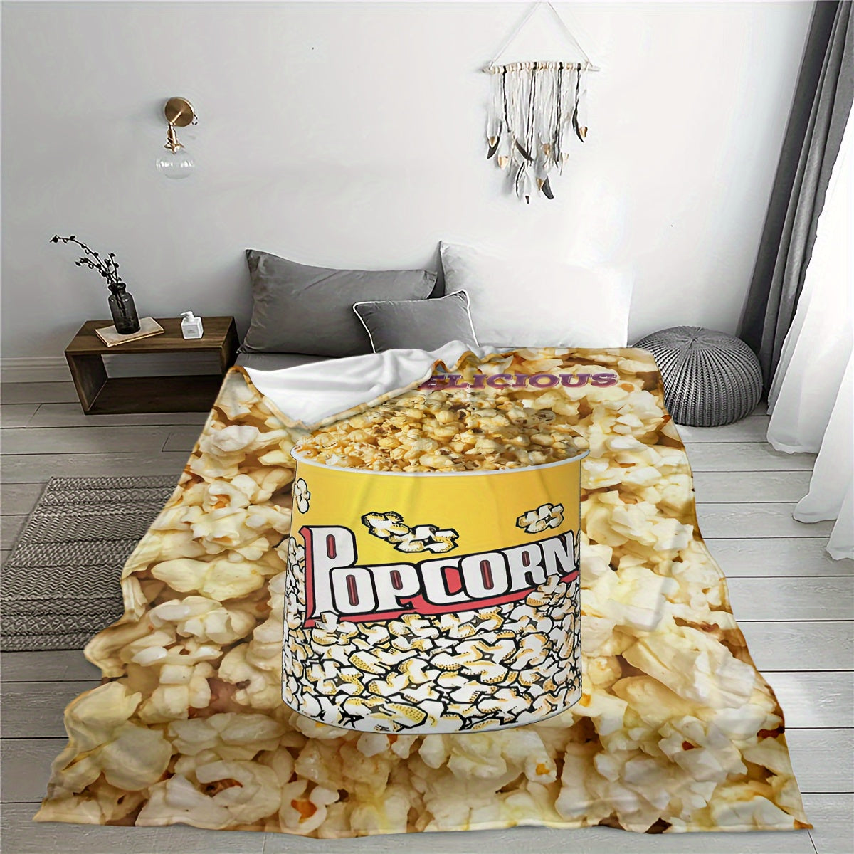Delicious Food Pattern Flannel Blanket Tempting Popcorn Soft Warm Fabric