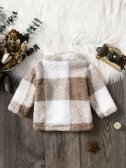 Boys Plaid Print Furry Coat Thermal Jacket