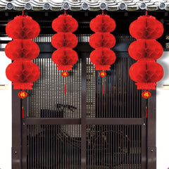 3 Red Paper Lanterns Connected Decorations