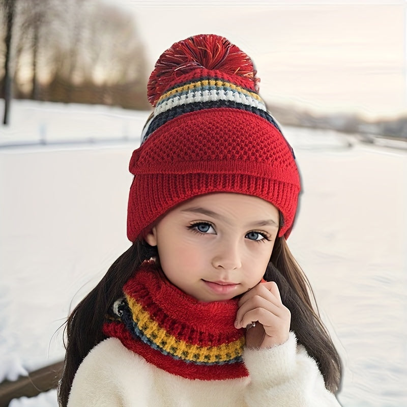Kids Winter Knitted Hat & Scarf Set, Ages 4-10
