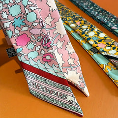 Vintage Floral Print Skinny Scarf Ribbon Neck Tie