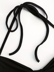 Ribbed Gathered Crop Halter Top Y2K Tie Back Summer Sleeveless Top
