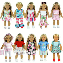 18 Inch Doll Clothes and Accessories Set - 10 Outfits and Glasses