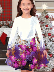 Girls 3D Butterfly Graphic Long Sleeve Dress